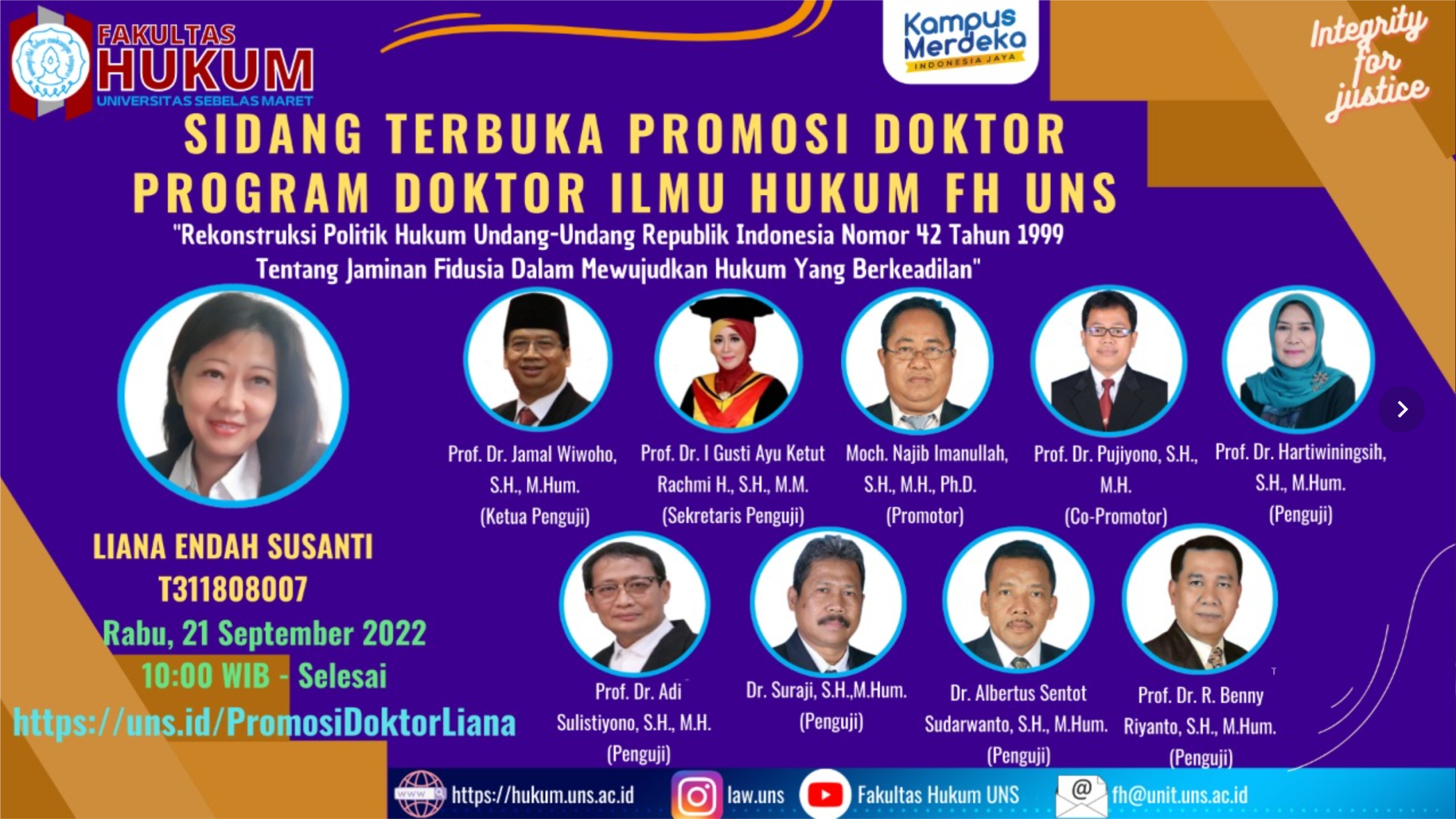 Promosi Doktor Program Doktor Ilmu Hukum FH UNS Dr. Ir. Liana Endah Susanti, SH,M.KN